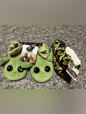 2 New Star Wars Grogu Plush Green Slipper Set Kids 8-10